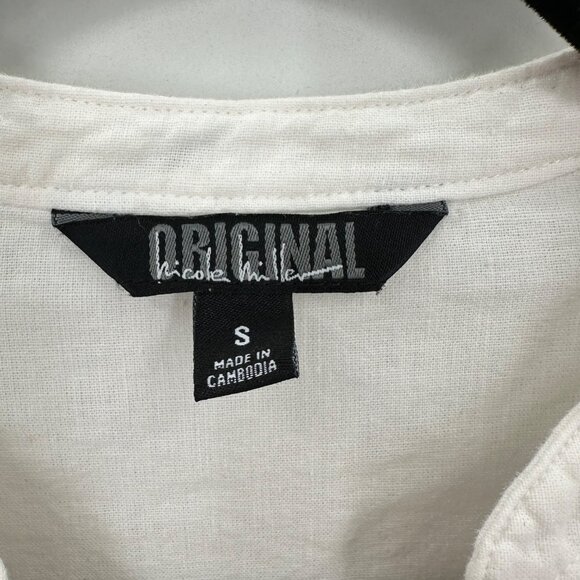 Nicole Miller Womans White Linen Blend Short Sleeve Button Detail Blouse S - Picture 6 of 10